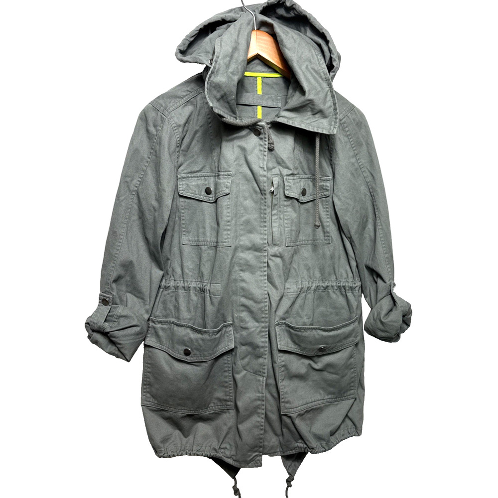 Hurley Women’s S Olive Green Barn Jacket Style Pockets Hidden Hood Unlined EUC